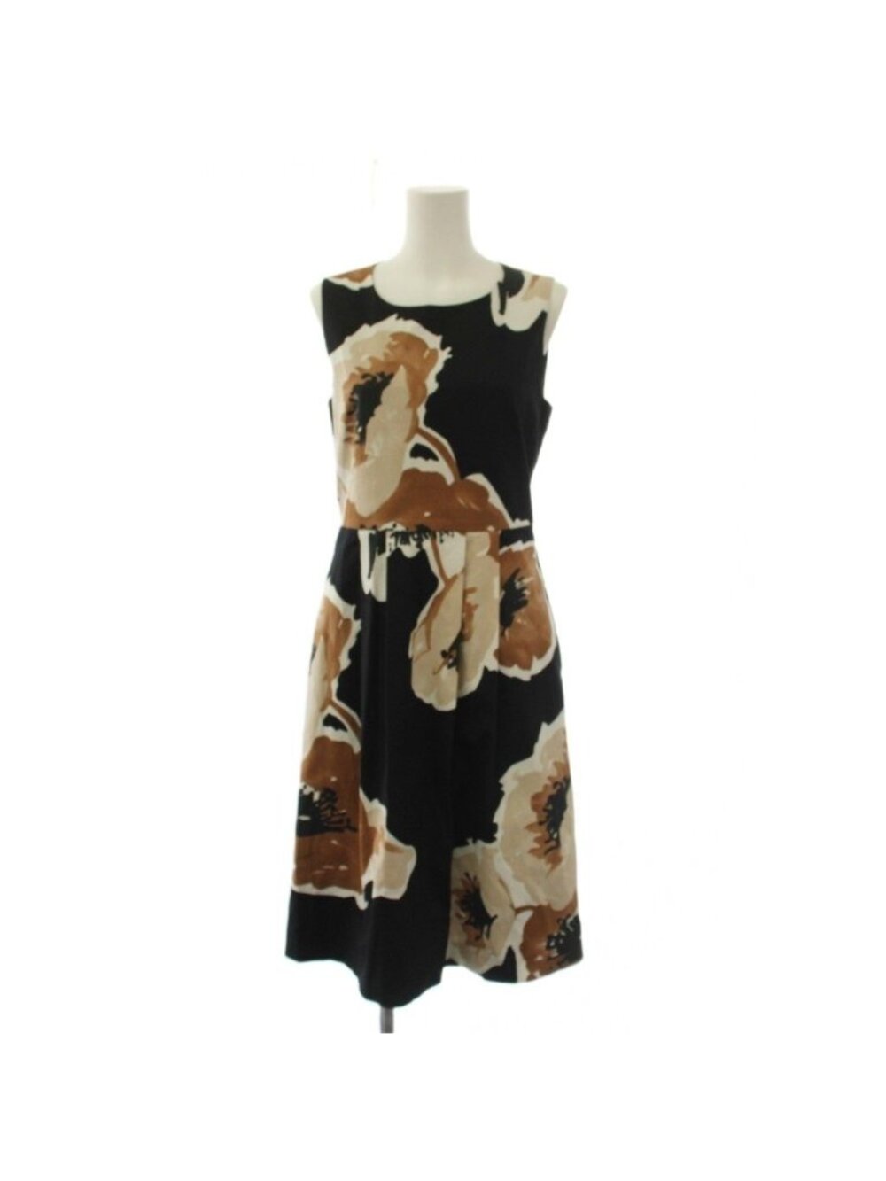 Max Mara Studio Dress Sleeveless Knee-Length All Over Print Brown Black 38